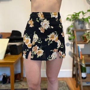 Paneled Floral Skirt With Slits